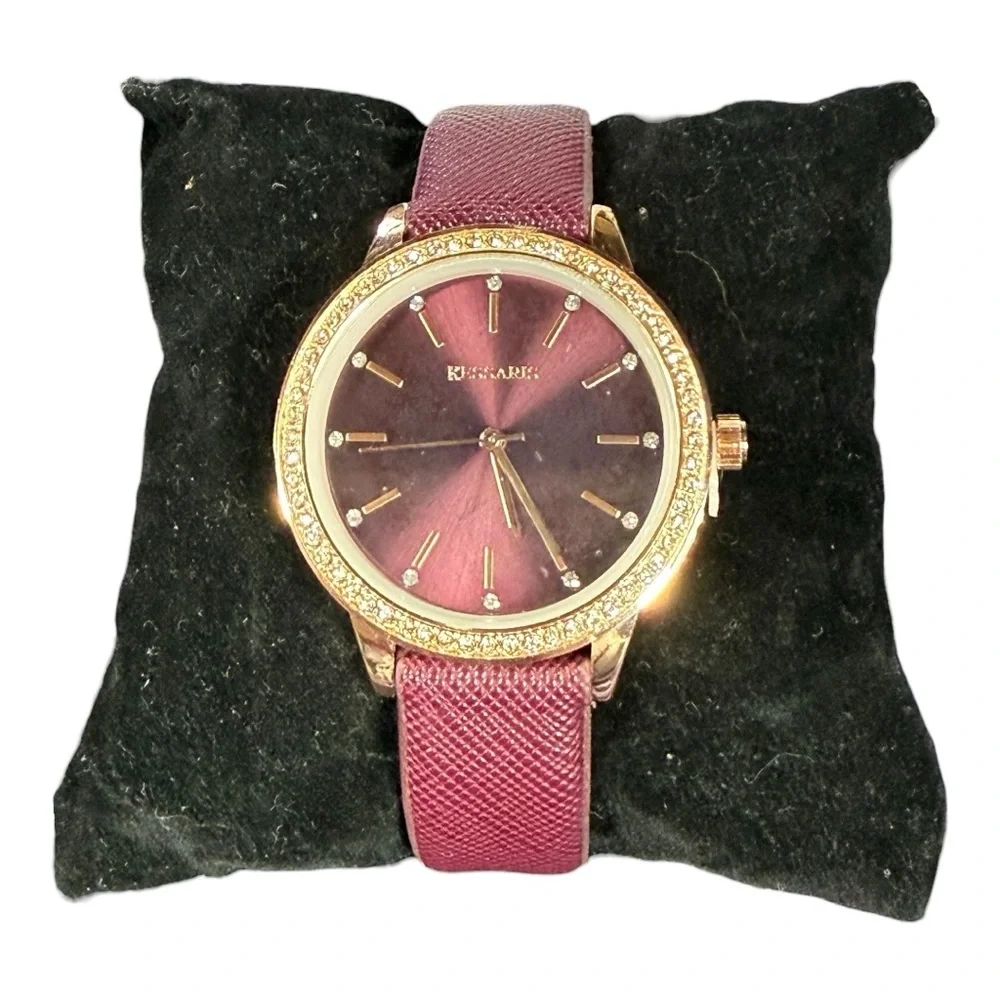 Kessaris Burgundy Rhinestone Watch | New Battery‎ | NWT